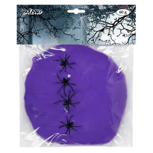 TELARAÑA VIOLETA C/4 ARAÑAS HALLOWEEN