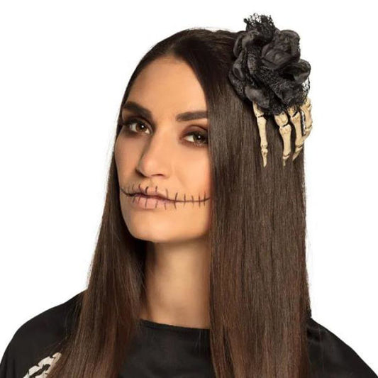 PINZA PARA PELO MANO ESQUELETO HALLOWEEN