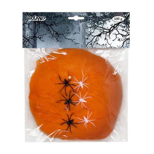 TELARAÑA 100GR NARANJA C/6 ARAÑAS HALLOWEEN