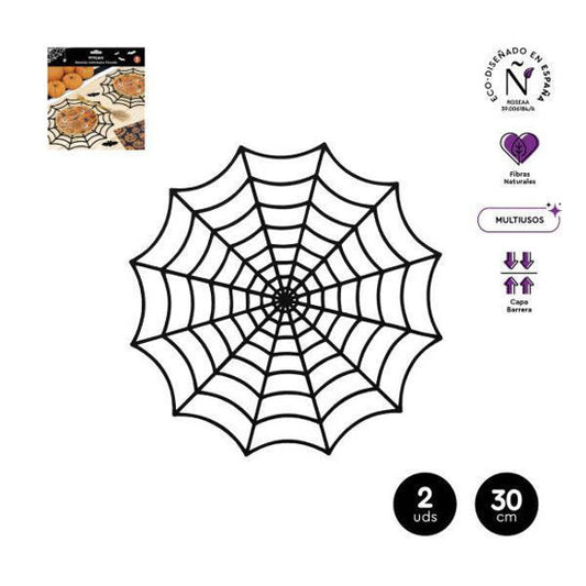 MANTEL INDIVIDUAL TELARAÑA 30CM POLIÉSTER 2U. HALLOWEEN