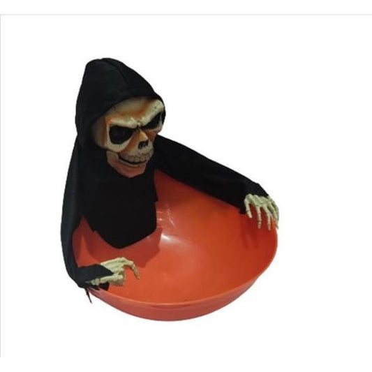 CESTO CALAVERA HALLOWEEN C/LUZ MOVIMIENTO Y SONIDO 23X24CM