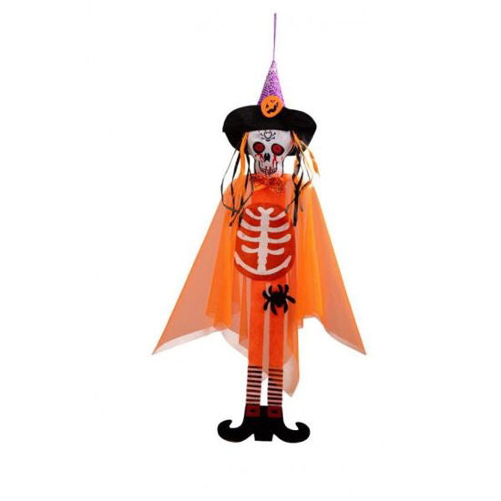 ESQUELETO COLGANTE NARANJA C/SOMBRERO 90CM