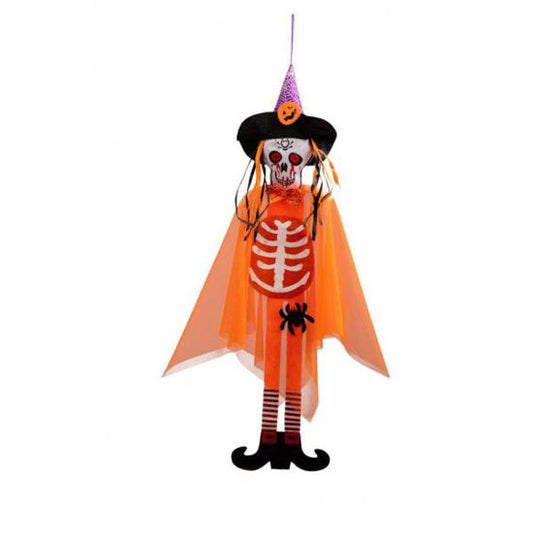 ESQUELETO COLGANTE NARANJA C/SOMBRERO 90CM