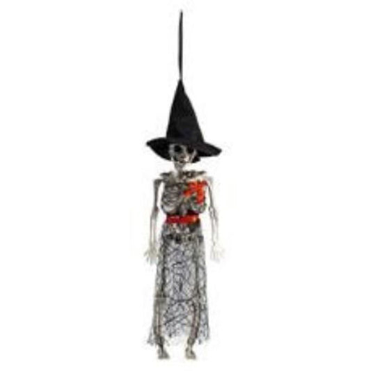 ESQUELETO COLGANTE BRUJA C/VESTIDO Y SOMBRERO 50CM HALLOWEEN