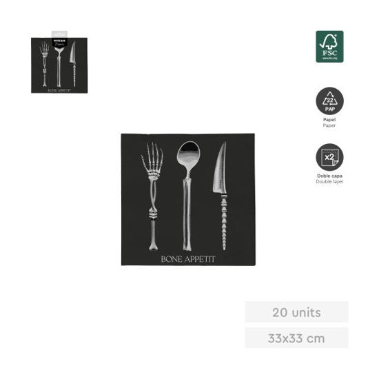 SERVILLETA DOBLE CAPA BONE APPETIT NEGRA 33X33CM 20U