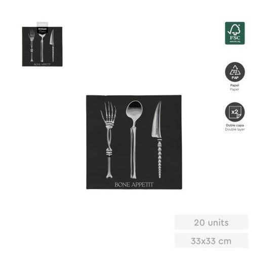 SERVILLETA DOBLE CAPA BONE APPETIT NEGRA 33X33CM 20U