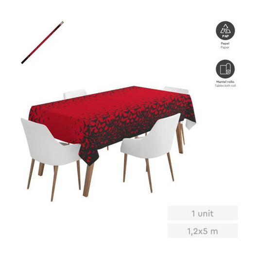 MANTEL ROLLO ROJO MURCIELAGOS NEGROS 1,2X5M PAPEL 1U