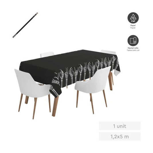 MANTEL ROLLO NEGRO BRAZOS ESQUELETOS 1,2X5M PAPEL 1U