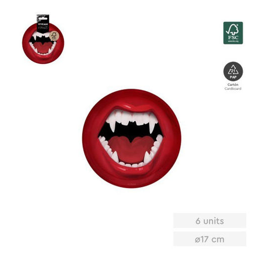 PLATO LLANO POSTRE COLMILLOS VAMPIRO 17CM CARTON 6U