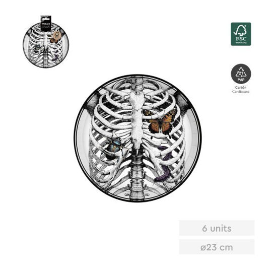 PLATO LLANO ESQUELETO BICHOS 23CM CARTON 6U