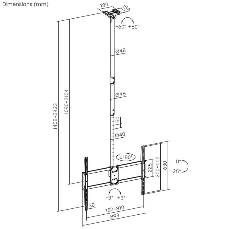 Soporte de Techo Inclinable/ Giratorio/ Nivelable/ Extensible Aisens CT100TSLE-393 para TV de 50-100"/ hasta 80kg