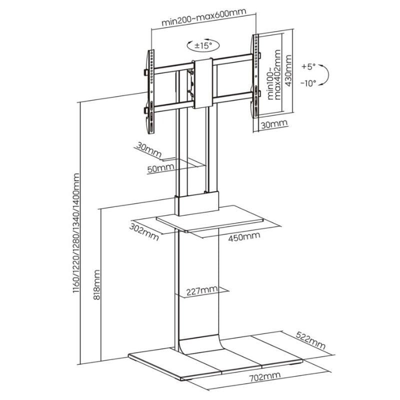 Soporte de Suelo Inclinable/ Giratorio con Bandeja DVD Aisens FT86TSE-399 para TV de 37-86"/ hasta 50kg