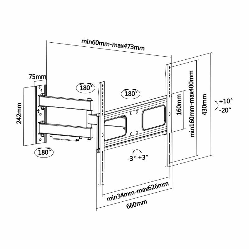 Soporte de Pared Giratorio/ Inclinable/ Nivelable Aisens WT70TSLE-025 para TV de 37-70"/ hasta 50kg