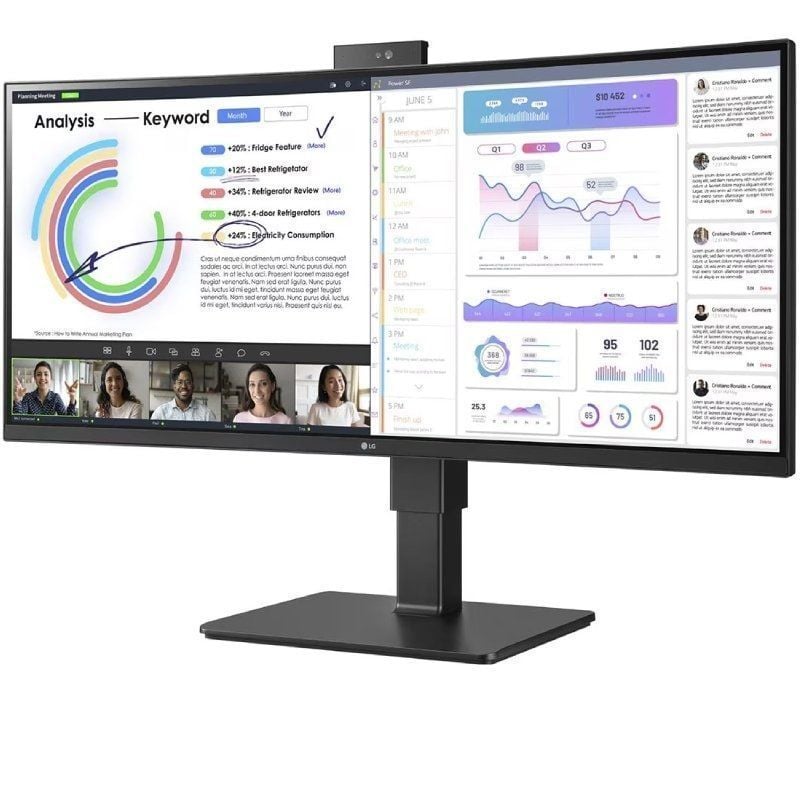 Monitor Profesional Ultrapanorámico Curvo LG 34BQ77QC-B 34"/ WQHD/ Webcam/ Multimedia/ Regulable en altura/ Negro