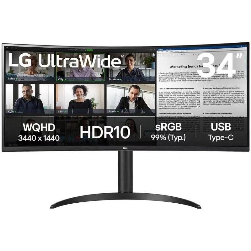 Monitor Profesional Ultrapanorámico Curvo LG 34WR55QK-B 34"/ WQHD/ Regulable en altura/ Negro