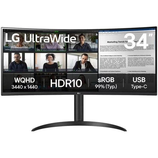 Monitor Profesional Ultrapanorámico Curvo LG 34WR55QK-B 34"/ WQHD/ Regulable en altura/ Negro