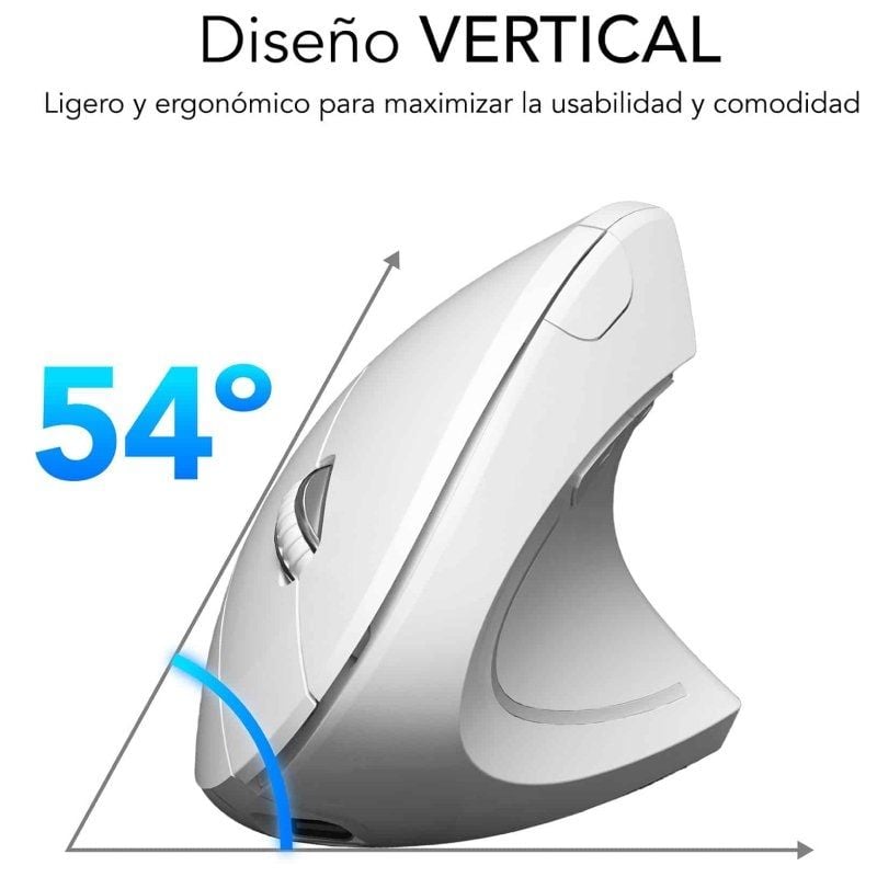 Ratón Vertical Inalámbrico por Bluetooth/ 2.4GHz Subblim Glide Vertical Ergo Dual Battery/ Batería Recargable/ Hasta 1600 DPI/ Blanco