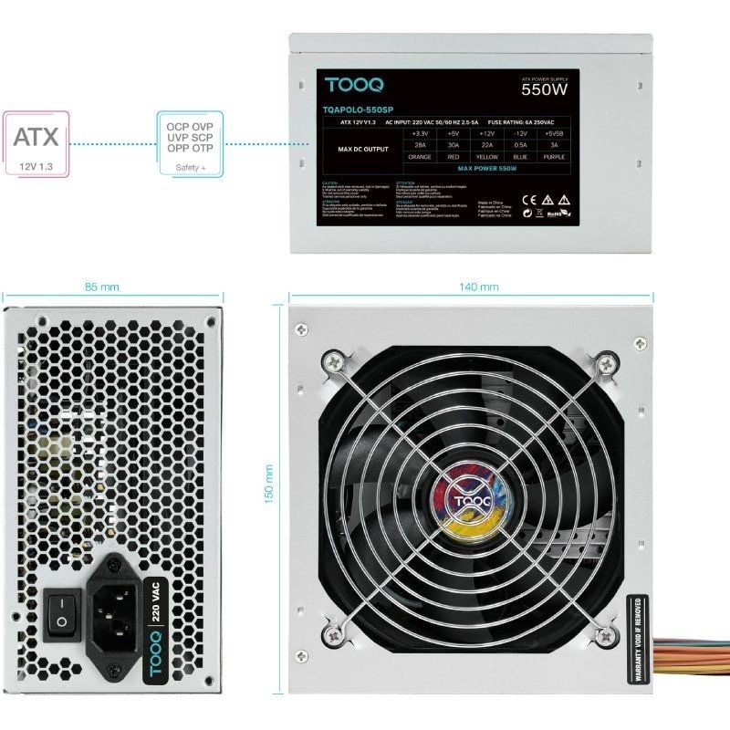 Fuente de Alimentación TooQ TQAPOLO-550SP/ 550W/ Ventilador 12cm