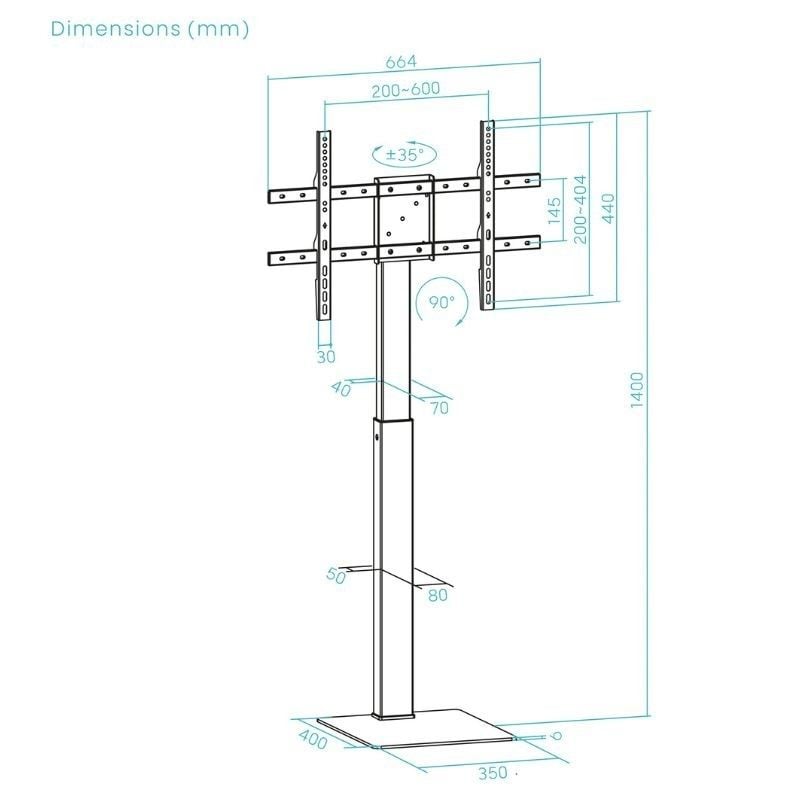 Soporte de Suelo Giratorio/Rotable TooQ FS2286M-B para TV 37-70"/ hasta 40kg
