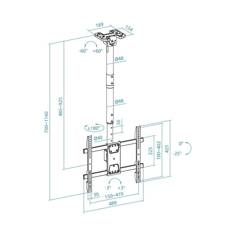 Soporte de Techo Giratorio/ Inclinable/ Nivelable TooQ LPCE1186TSLI-B para TV de 43-86"/ hasta 60kg