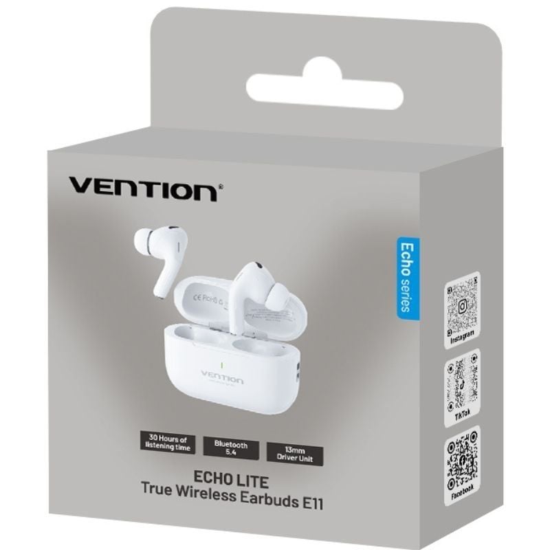 Auriculares Bluetooth Vention Echo Lite E11 con estuche de carga/ Autonomía 6h/ Blancos