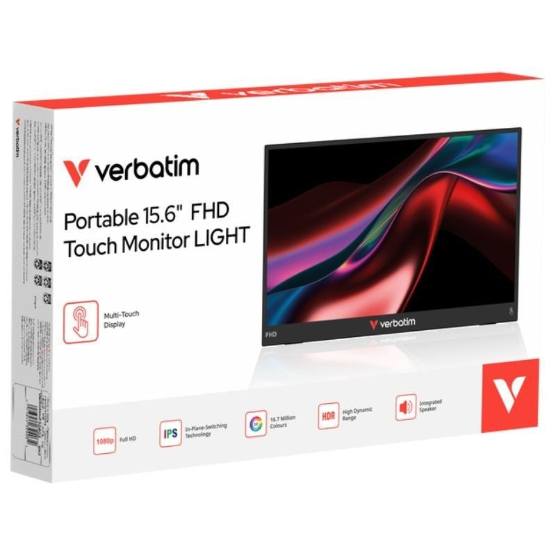 Monitor Portátil Táctil Verbatim Touch Light 15.6"/ Full HD/ Multimedia/ Negro