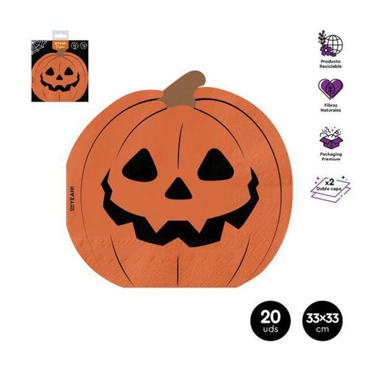 SERVILLETA DOBLE CAPA CALABAZA 33X33CM 20U. HALLOWEEN