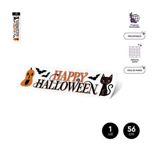 ADHESIVO PARED HAPPY HALLOWEEN GATO NEGRO 56X15CM