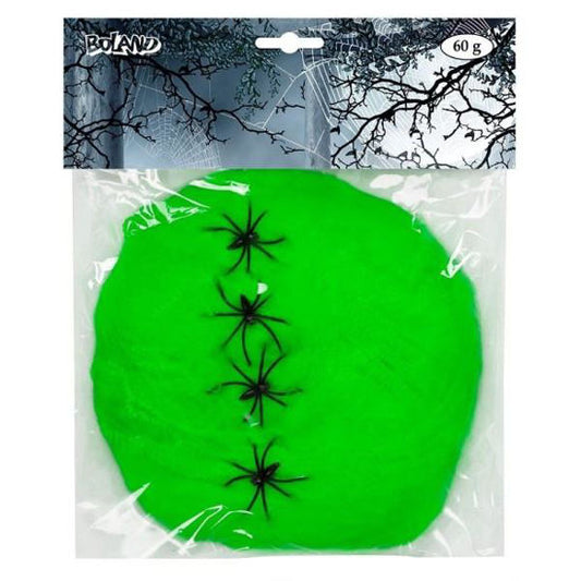 TELARAÑA 60GR VERDE CLARO + 4 ARAÑAS HALLOWEEN