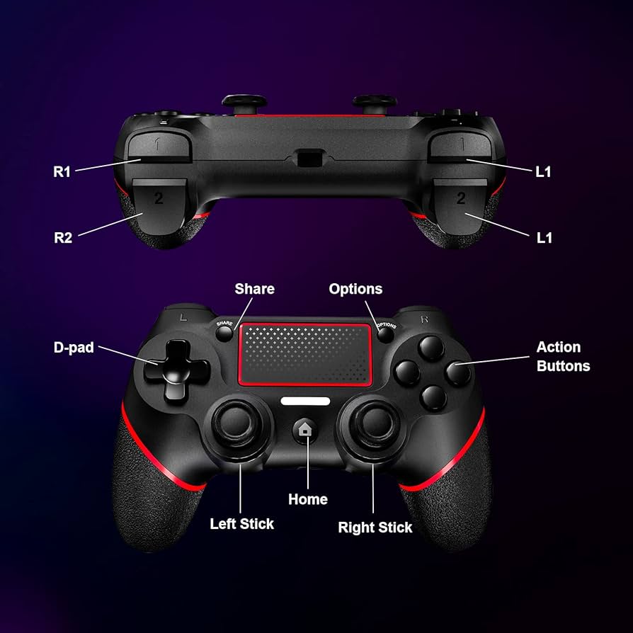 Mando para PS-4, Game Mando Inalámbrico para P-S4/Slim/Pro Gamepad Joystick con Dual Vibración/6 Axis Gyro Sensor/Activación/Touch Panel/Audio Jack Speaker(Rojo)