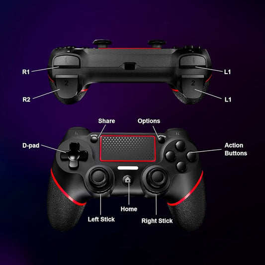 Mando para PS-4, Game Mando Inalámbrico para P-S4/Slim/Pro Gamepad Joystick con Dual Vibración/6 Axis Gyro Sensor/Activación/Touch Panel/Audio Jack Speaker(Rojo)
