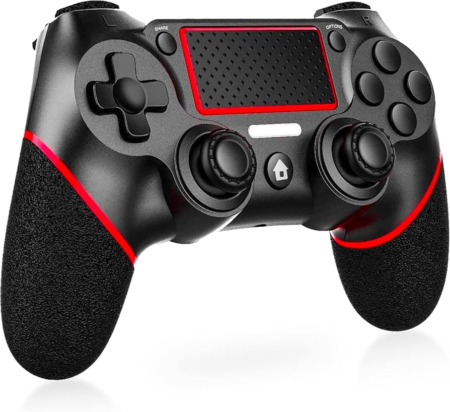 Mando para PS-4, Game Mando Inalámbrico para P-S4/Slim/Pro Gamepad Joystick con Dual Vibración/6 Axis Gyro Sensor/Activación/Touch Panel/Audio Jack Speaker(Rojo)