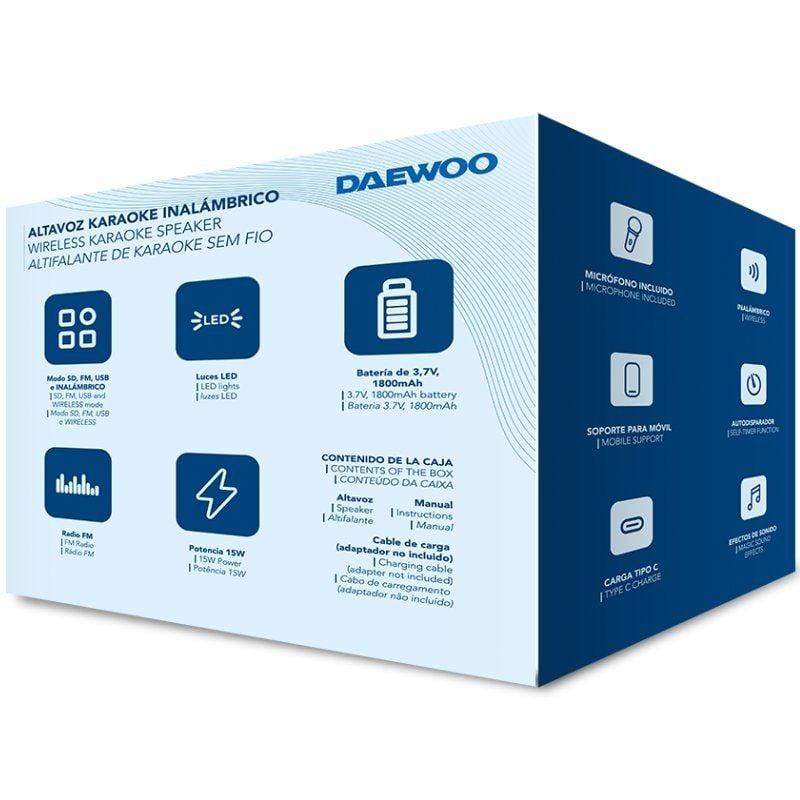 Altavoz con Bluetooth Daewoo Karaoke DW3008/ 15W/ 1.0