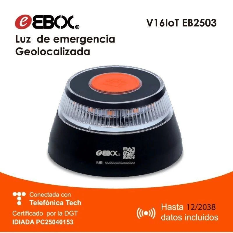 Luz baliza de emergencia para coche Ebox V16 IoT EB2503/ Homologada/ Base Imantada/ Geolocalizable/ Funciona a Pilas/ Incluye Funda