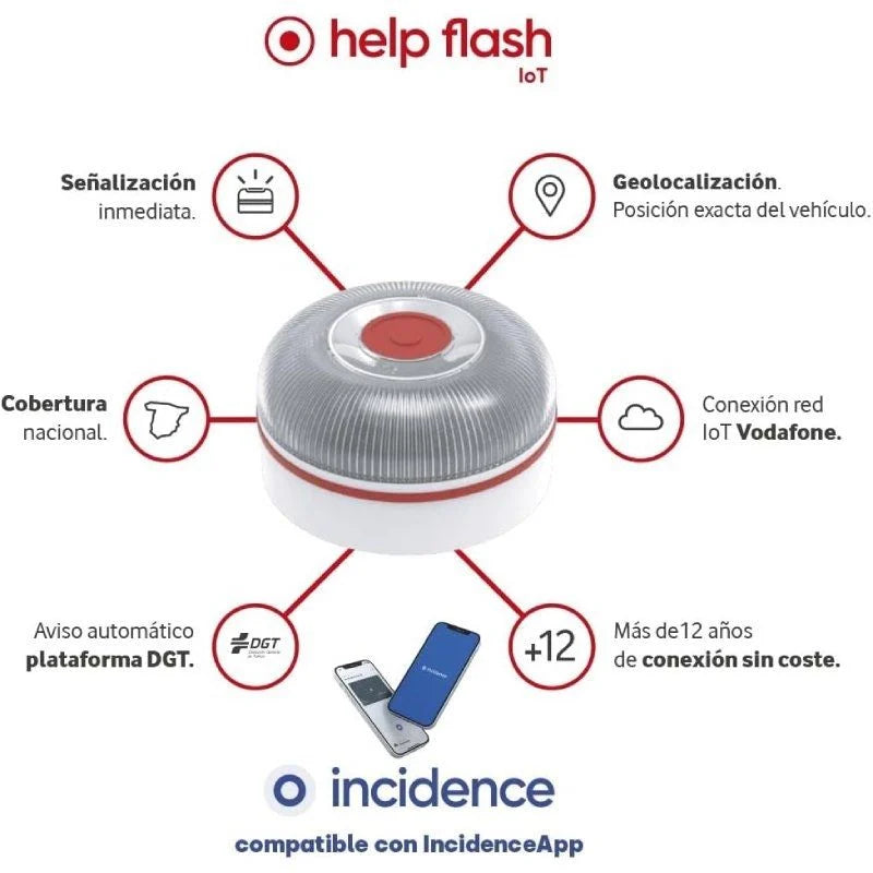 Luz baliza de emergencia para coche Help Flash V16 Connected IoT/ Homologada/ Base Imantada/ Geolocalizable/ Funciona a Pilas