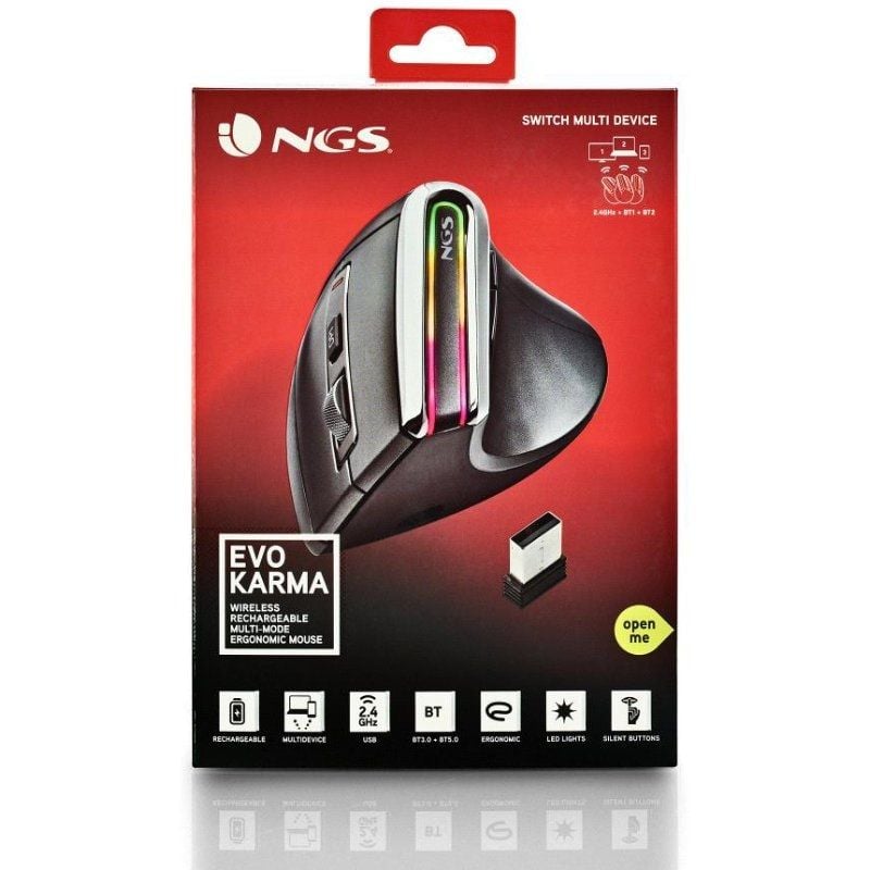 Ratón Vertical Inalámbrico por Bluetooth NGS Evo Karma/ Batería recargable/ Hasta 3200 DPI