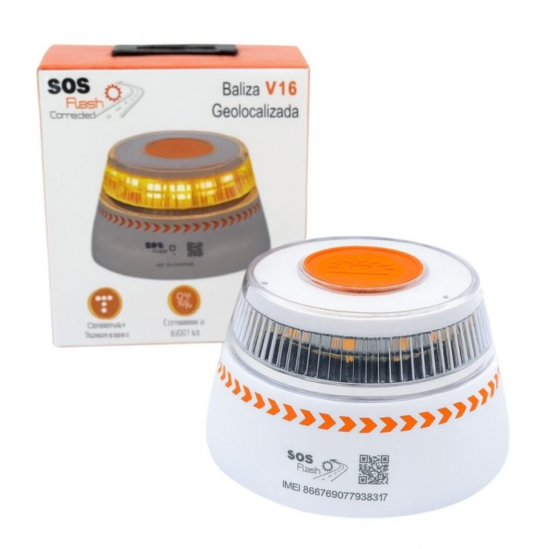 Luz baliza de emergencia para coche SOS Flash V16 Connected IoT BAL/2/ Homologada/ Base Imantada/ Geolocalizable/ Funciona a Pilas