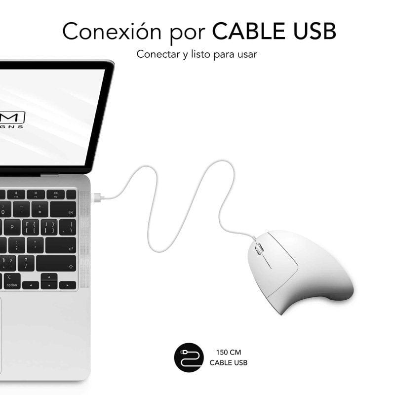 Ratón Vertical Subblim Glide Vertical Ergo Wired/ Hasta 1600 DPI/ Blanco