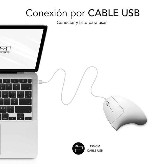 Ratón Vertical Subblim Glide Vertical Ergo Wired/ Hasta 1600 DPI/ Blanco