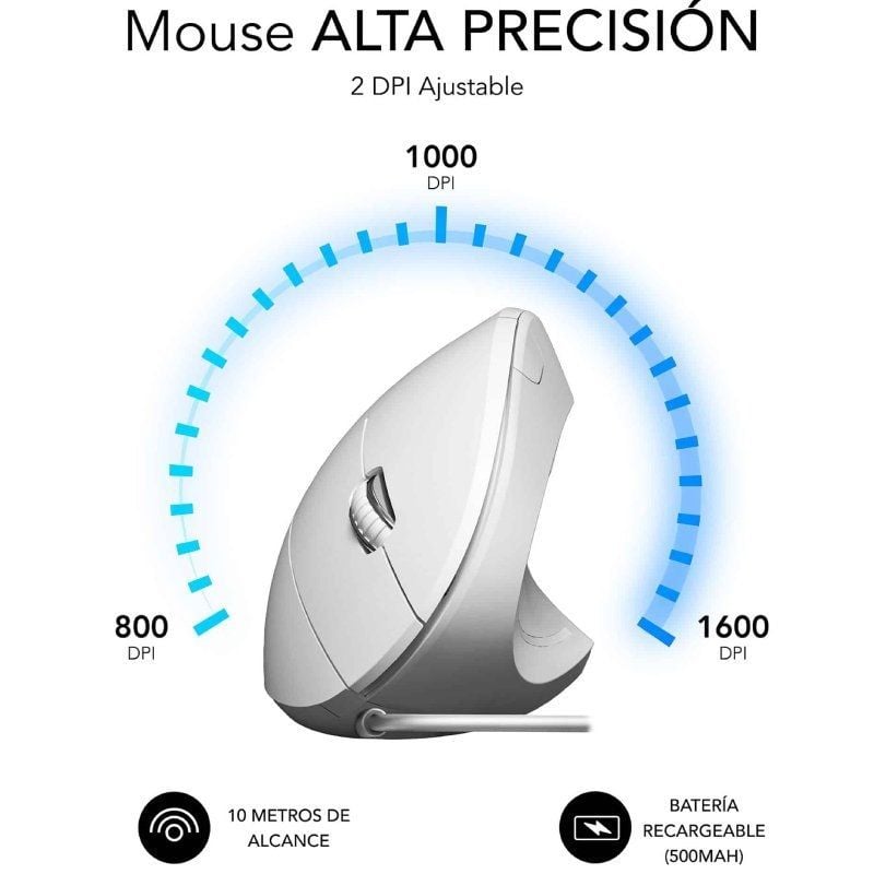 Ratón Vertical Subblim Glide Vertical Ergo Wired/ Hasta 1600 DPI/ Blanco
