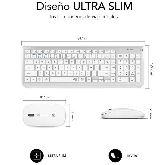 Teclado y Ratón Inalámbrico Subblim Combo Dual Prestige Extendido/ Blanco y Plata