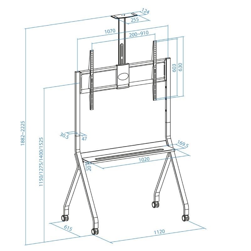 Soporte de Suelo con Ruedas TooQ FS20208M-B para TV de 55-100"/ hasta 120kg
