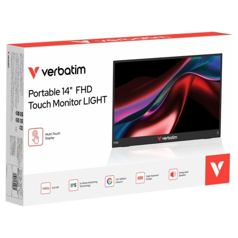 Monitor Portátil Táctil Verbatim Touch Light 14"/ Full HD/ Multimedia/ Negro